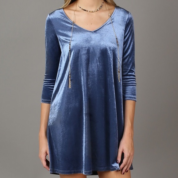 ALTAR'D STATE BLUE VELVET DRESS - Picture 1 of 2